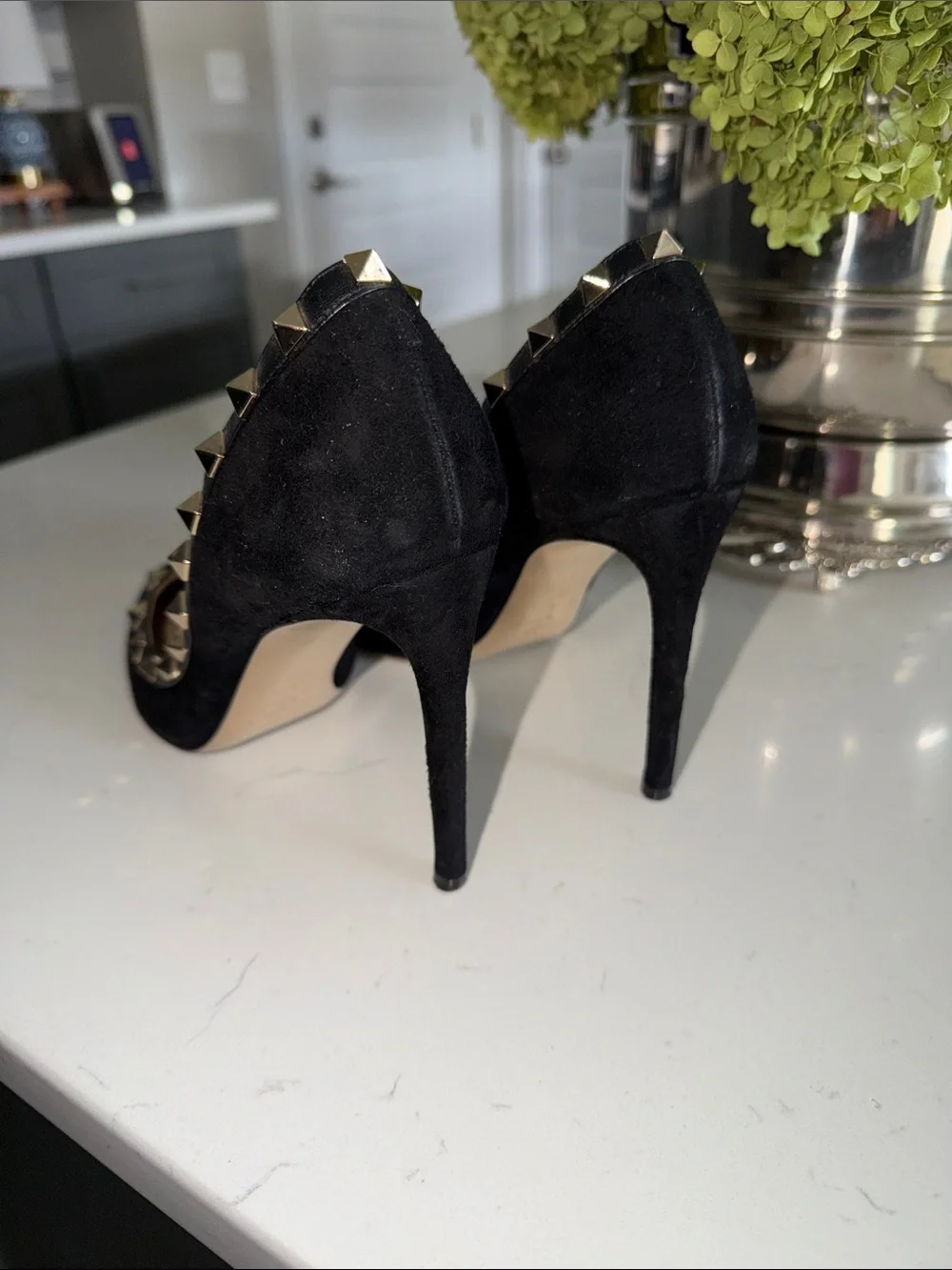 Valentino Black Suede Rockstud Pointed-Toe Pumps